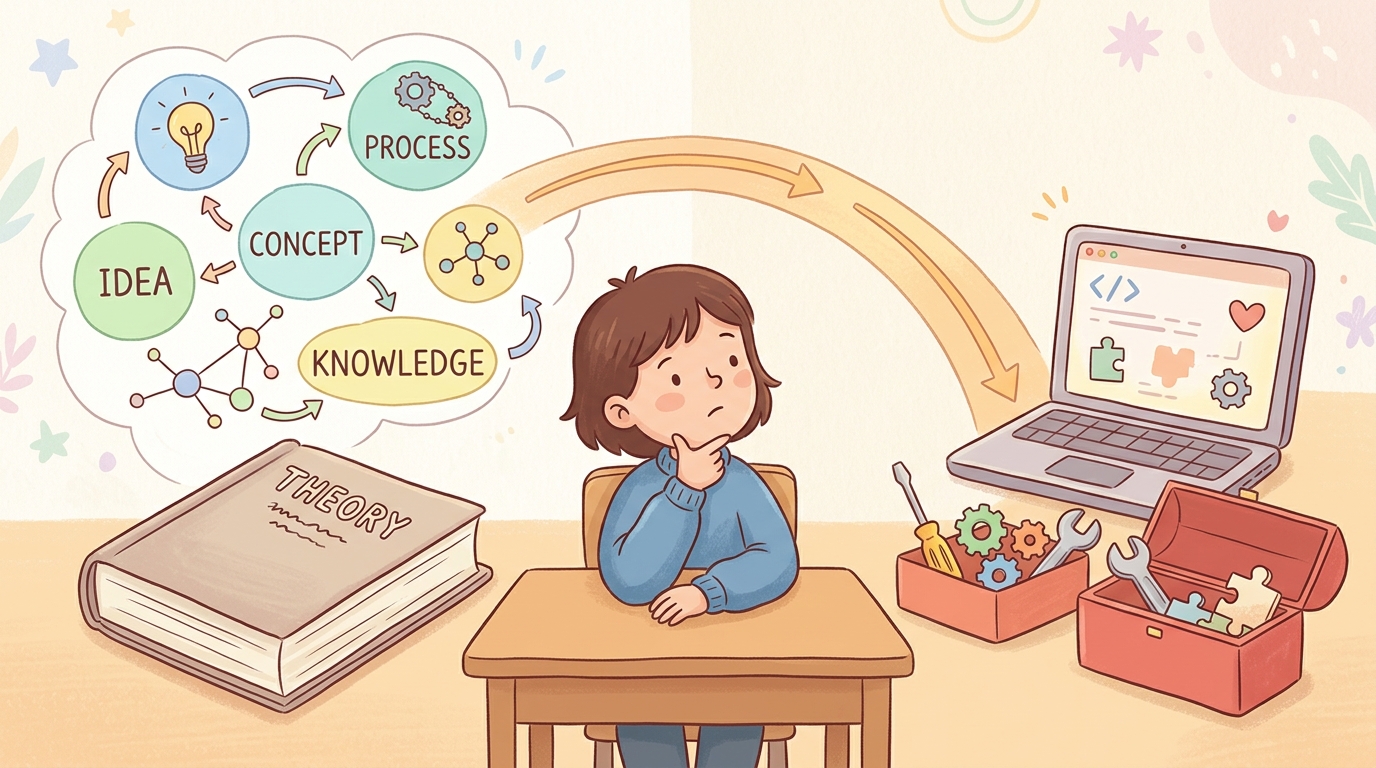 How These Courses Teach Theory Through Tools cartoon illustration