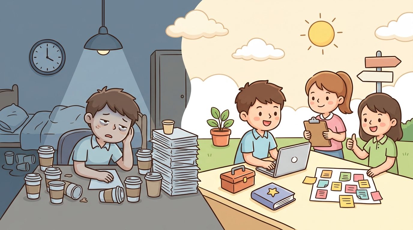 Work Smart, Not Long cartoon illustration