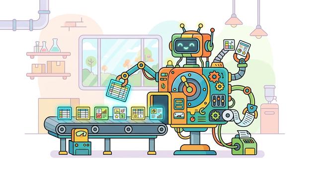 Synthetic Data Generation for LLM/GenAI Courses cartoon illustration