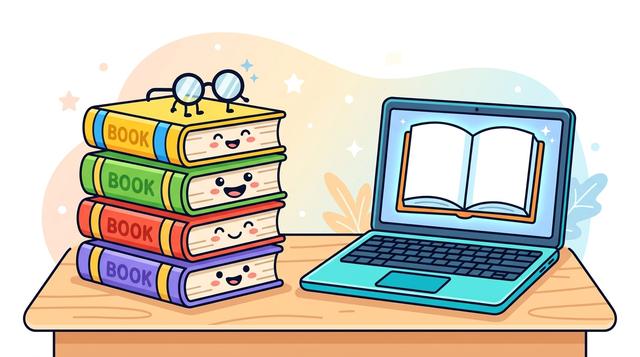 Online Textbooks cartoon illustration