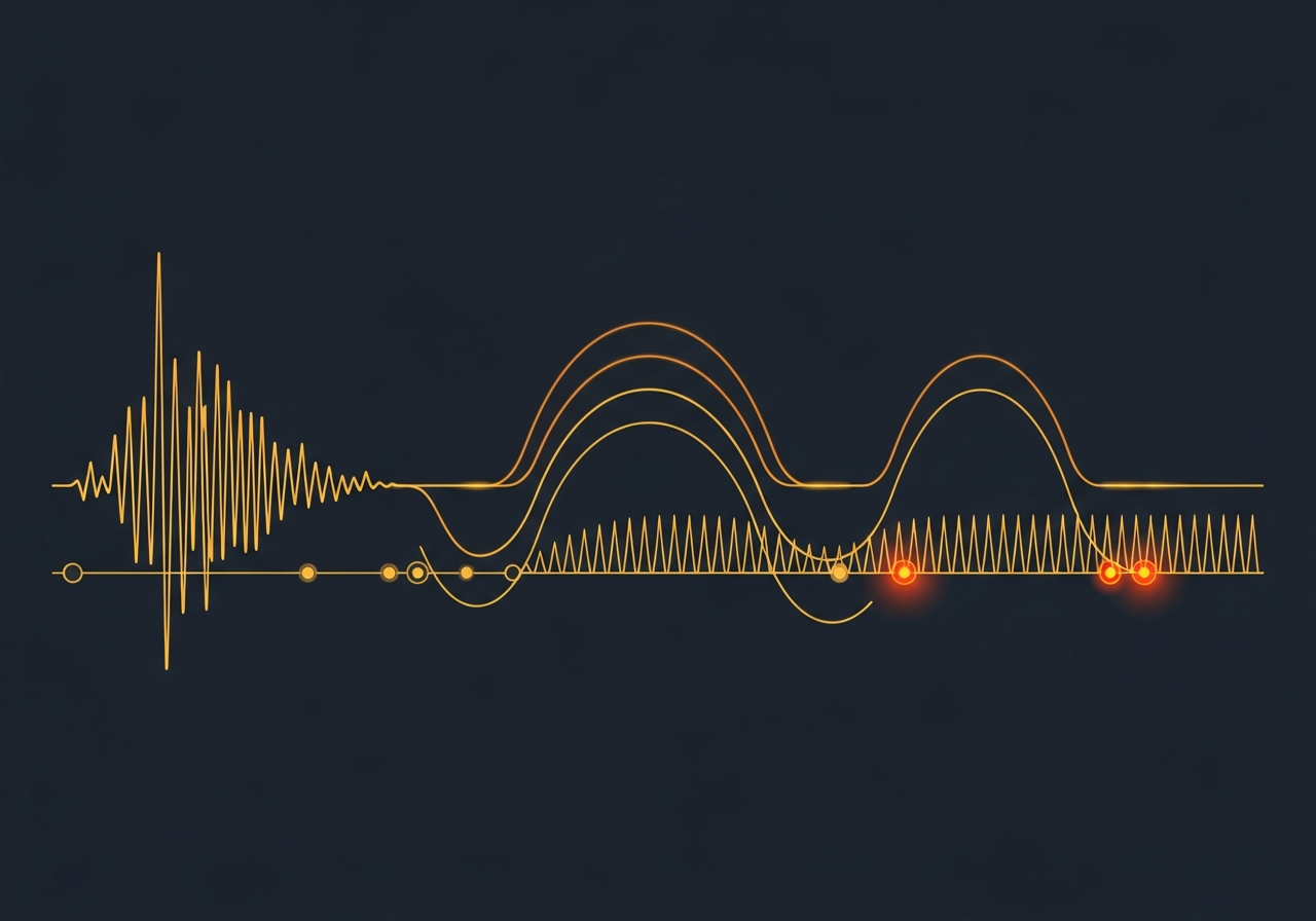 Overlapping sensor waveforms with anomaly points highlighted in orange